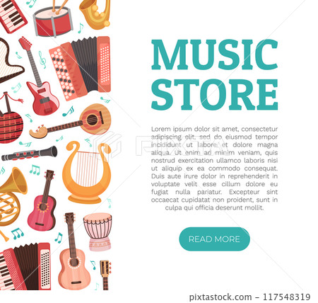 Musical Festival Banner Design with Instrument Vector Template 117548319