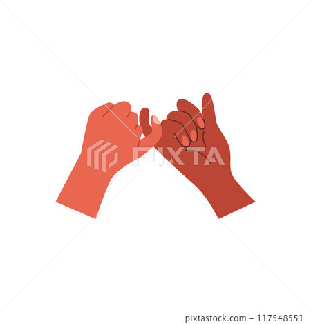 Couple lovers hold hands, holding pinky fingers, cartoon romantic human arm gesture vector icon, unity and friendship 117548551
