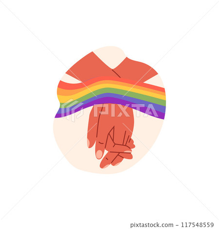 Hand shake, romantic homosexual couple hands holding with rainbow LGBT flag community, vector Love and unity arm gesture Hand shake, romantic homosexual couple hands holding with rainbow LGBT flag community, vector Love and unity arm gesture 117548559