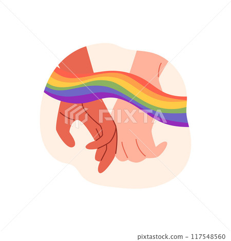 Vector hand gesture with LGBT rainbow ribbon in flat style. 117548560