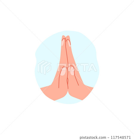 Folded prayer hands vector flat illustration, human praying arm religion symbol, cartoon Namaste hand gesture emoji icon Folded prayer hands vector flat illustration, human praying arm religion symbol, cartoon Namaste hand gesture emoji icon 117548571