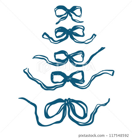 Vector linear bows doodle illustrations. Hand-drawn set isolated on white background. For design, print, invitation, interior or background. 117548592