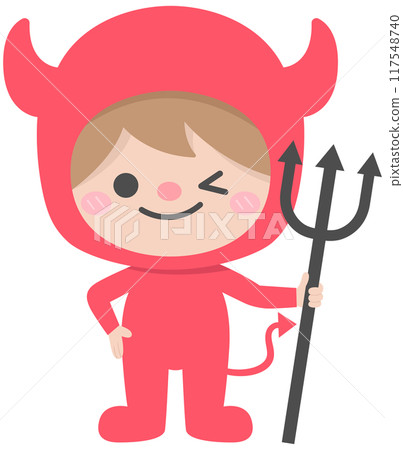 Kids hand drawn cute halloween costume baby devil Kids hand drawn cute halloween costume baby devil 117548740