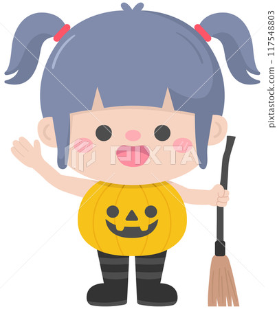 Kids hand drawn cute halloween costume baby pumpkin girl 117548803