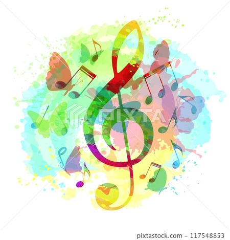 Treble clef and musical notes background 117548853