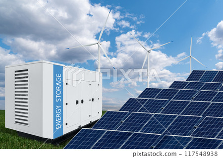 Solar panel and wind turbines with energy storage Solar panel and wind turbines with energy storage 117548938
