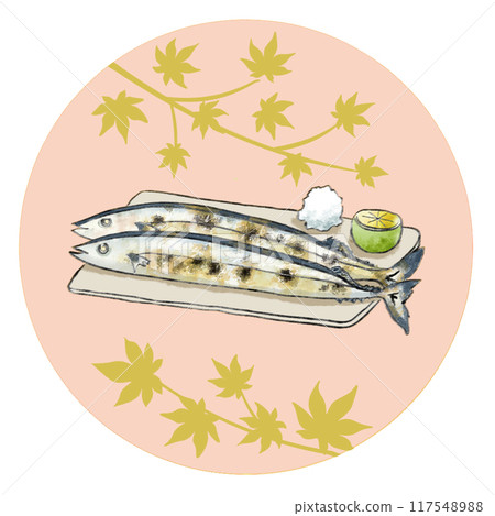 Set of seasonal autumn saury and autumn leaves 117548988