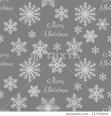 simple seamless Christmas pattern of white snowflakes on a gray background, texture 117549044