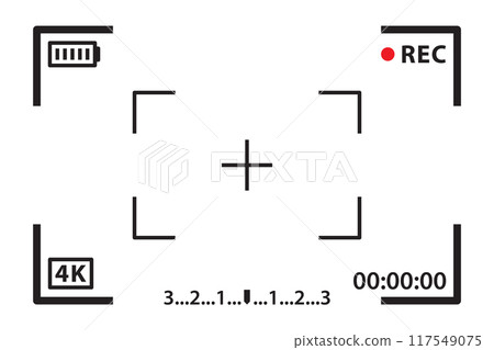 Vector illustration of a camera viewfinder icon showing recording interface. Vector illustration of a camera viewfinder icon showing recording interface. 117549075
