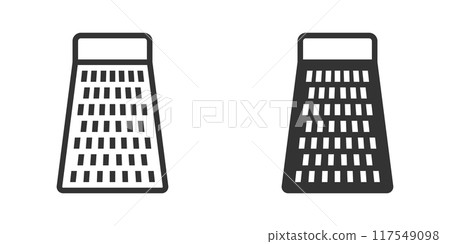 Cheese grater icons in simple outline and filled styles. Suitable for kitchen, cooking, and utensil themes. Vector illustration. Cheese grater icons in simple outline and filled styles. Suitable for kitchen, cooking, and utensil themes. Vector illustration. 117549098