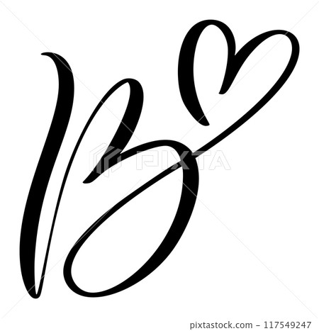 Hand drawn vector calligraphy love letter B. Script capital font logo. Handwritten brush style flourish. Vintage heart monogram. element Valentine flourish. sign for page decoration design Hand drawn vector calligraphy love letter B. Script capital font logo. Handwritten brush style flourish. Vintage heart monogram. element Valentine flourish. sign for page decoration design 117549247