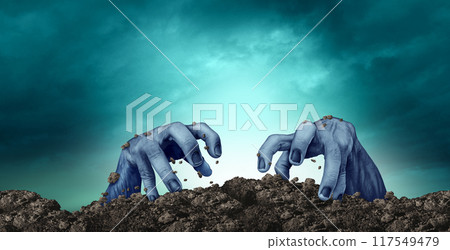 Creepy Corps Crawling Out Of A Grave 117549479