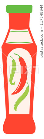 Red spicy sauce with hot peppers color icon 117549944