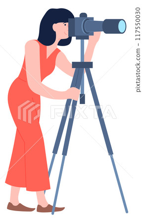 Woman making photo on professional camera. Studio shoot Woman making photo on professional camera. Studio shoot 117550030