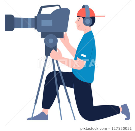 Video operator character. Professional cinema shooting icon 117550031