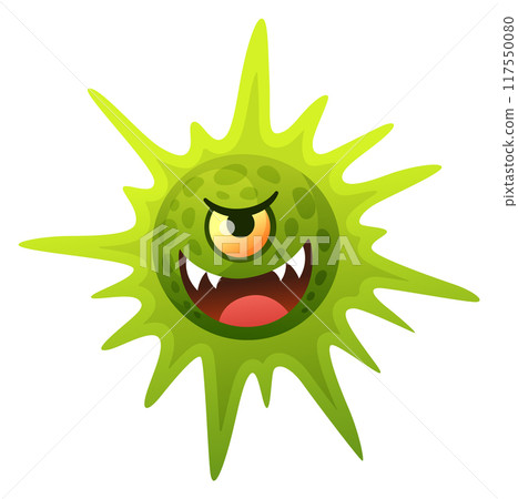 Evil green virus with cartoon face angry expression Evil green virus with cartoon face angry expression 117550080