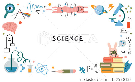 Science research concepts. Round frame on the theme of physics, biology and chemistry. Education and study concept. Trendy modern vector illustration isolated on white, hand drawn, flat Science research concepts. Round frame on the theme of physics, biology and chemistry. Education and study concept. Trendy modern vector illustration isolated on white, hand drawn, flat 117550135