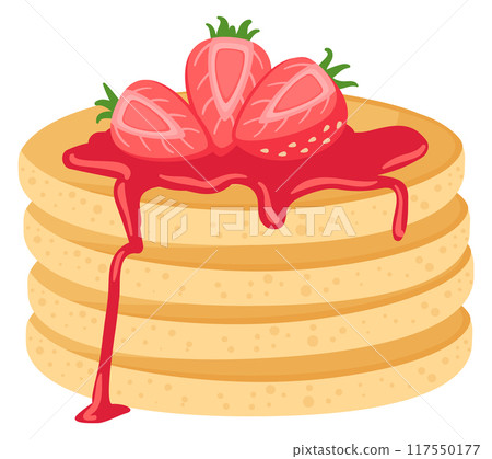 Strawberry jam pancakes cartoon icon. Berry dessert Strawberry jam pancakes cartoon icon. Berry dessert 117550177
