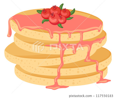 Pancakes with cranberry sauce. Breakfast food cartoon icon Pancakes with cranberry sauce. Breakfast food cartoon icon 117550183