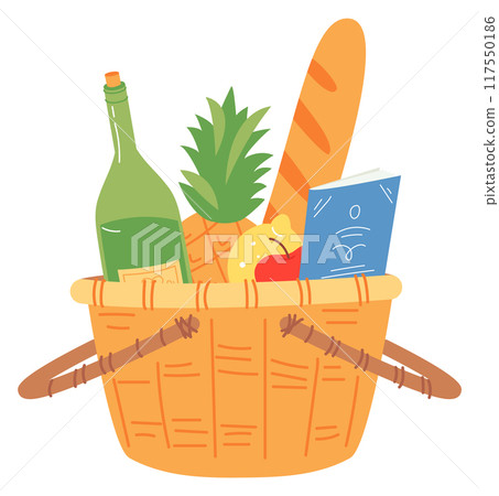 Wine basket icon. Summer picnic food wicker 117550186