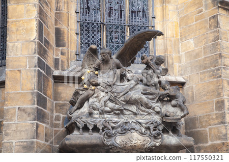 Statue of St. John of Nepomuk near St. Vitus Cathedral. Prague Castle, Czech Republic. 117550321