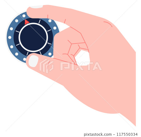 Casino chip in human hand. Gambling color icon Casino chip in human hand. Gambling color icon 117550334