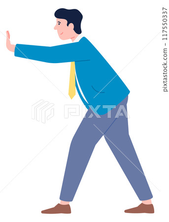 Man pushing something. Person standing against wall Man pushing something. Person standing against wall 117550337