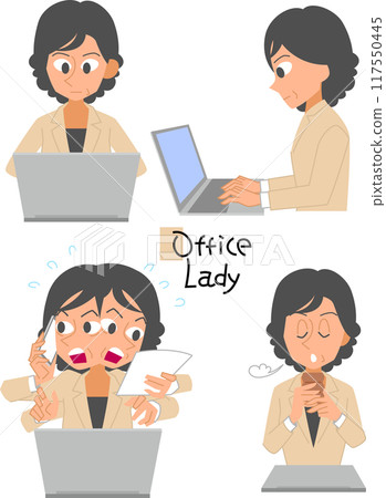 Desk work set for middle-aged women in suits Desk work set for middle-aged women in suits 117550445