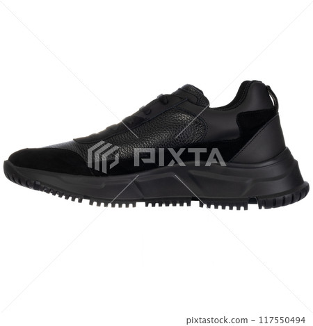 Side View of Black Casual Shoe with Textured Design 117550494