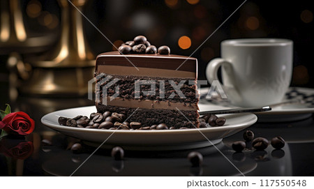 cake with chocolate cream and a cup of coffe 117550548