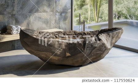 Bathtub made of volcanic material with lava veins 117550624