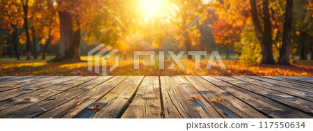Table top with blur background of autumn 117550634
