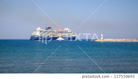 Large Passenger Ocean Cruise Liner Sailing in the Sea 117550693