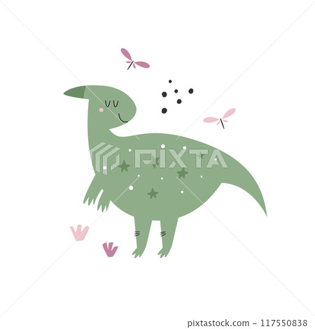 Vibrant Hand-Drawn Vector Cartoon Dinosaur Illustrations 117550838