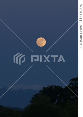 從北斗市白州町看到的剛升起的小望月是一輪橙色的月亮。 117550870