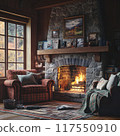 Cozy and Rustic Living Room with Fireplace with a Stunning Mountain View Cozy and Rustic Living Room with Fireplace with a Stunning Mountain View 117550910