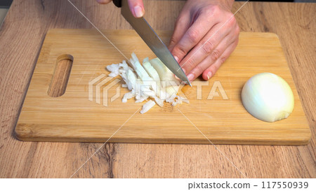 Slicing Onion on Cutting Board 117550939