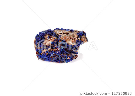 Macro mineral stone Malachite and Azurite against white background 117550953