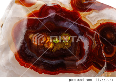 macro mineral stone fire agate on a white background 117550974