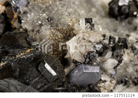 Macro stone mineral Galena on white background Macro stone mineral Galena on white background 117551114