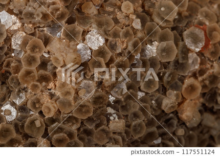 Macro stone Aragonite mineral on a black background 117551124