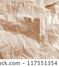 Kraft paper texture.Craft wrapping paper. The texture of a flat crumpled sheet of cellulose products. Old tattered page surface background. Eco-friendly empty aged recyclable packaging. 117551354