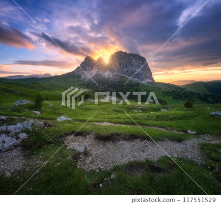 Mountains at beautiful sunset in summer. Colorful landscape 117551529