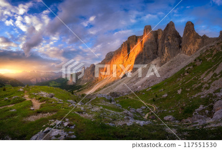 Mountains at beautiful sunset in summer. Colorful landscape 117551530