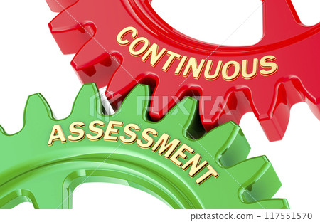 Continuous Assessment concept with colored gearwheels. 3D rendering 117551570