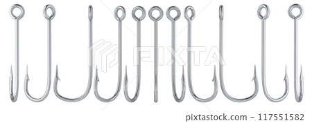 Row from Fishing Hooks, 3D rendering Row from Fishing Hooks, 3D rendering 117551582