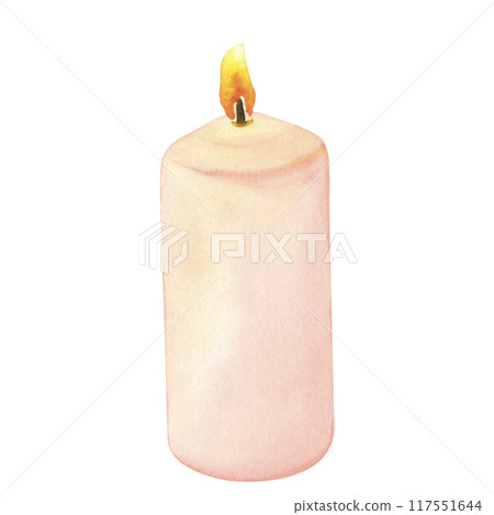 Watercolor Candle Wax Illustration. Hand drawn Drawing of burning Candlelight for Halloween decor, Invitations and greeting cards. Home Decorating Idea 117551644