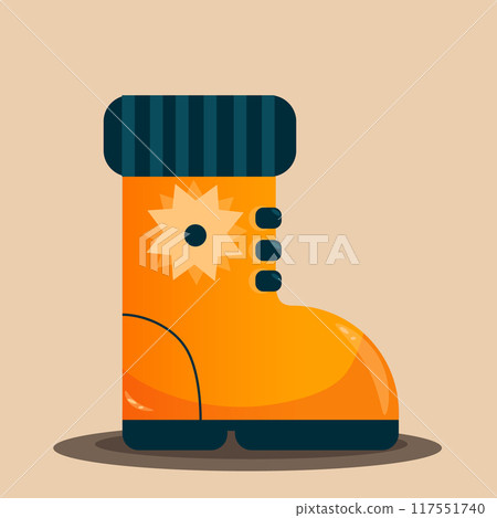 Illustration of a warm orange boot with blue trim and ornamentation. Autumn illustration 117551740