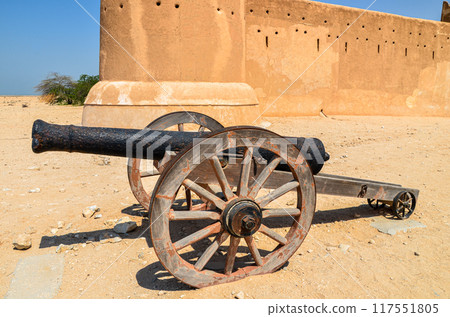 Old cannon at Al Zubarah fort in Qatar 117551805