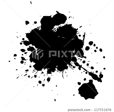 Splatter Paint Texture . Black Spray Blot of Ink. Place illustration Over any Object to Create Grungy Effect . hand drawn. Not AI, Vector 117551870